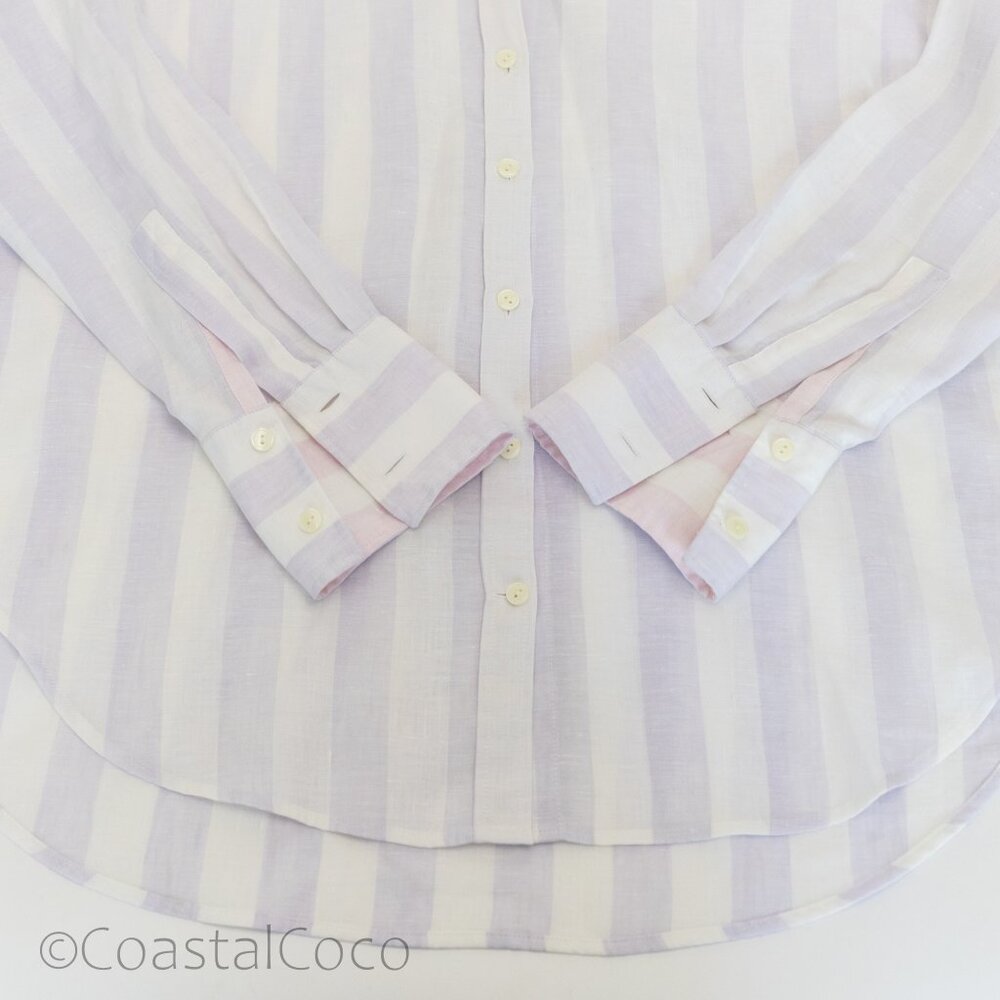 Hinson Wu Larissa Size S Oversize 100% Linen Striped Cabana Beach Resort Coastal - Picture 4 of 12